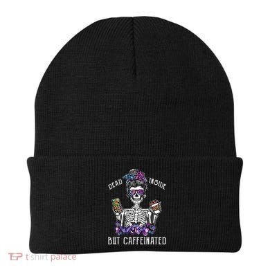 Dead Inside But Caffeinated Skeleton Flower Coffee Lover Beanie