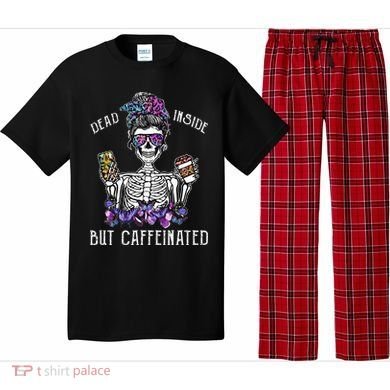 Dead Inside But Caffeinated Skeleton Flower Coffee Lover Pajama Set