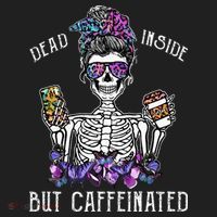 Dead Inside But Caffeinated Skeleton Flower Coffee Lover Golf Towel thumb 3