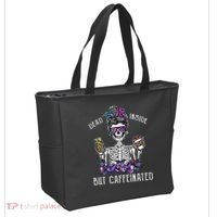 Dead Inside But Caffeinated Skeleton Flower Coffee Lover Tote Bag thumb 2