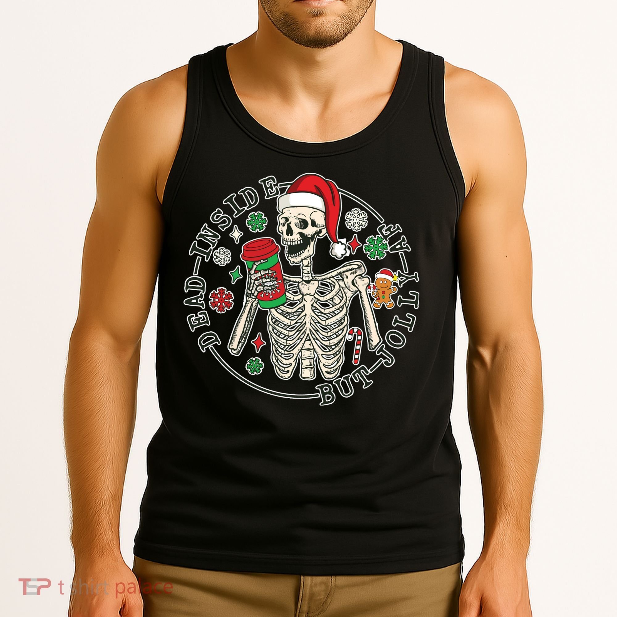 Dead Inside But Jolly Af Christmas Skeleton Tank Top