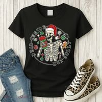 Dead Inside But Jolly Af Christmas Skeleton Women's T-Shirt thumb 3