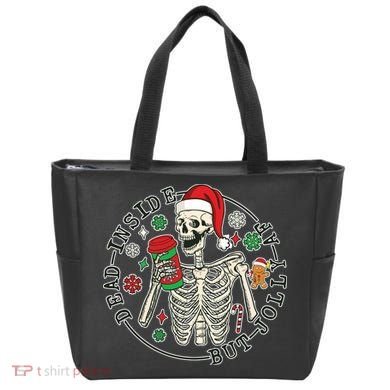 Dead Inside But Jolly Af Christmas Skeleton Tote Bag