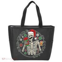 Dead Inside But Jolly Af Christmas Skeleton Tote Bag thumb 0