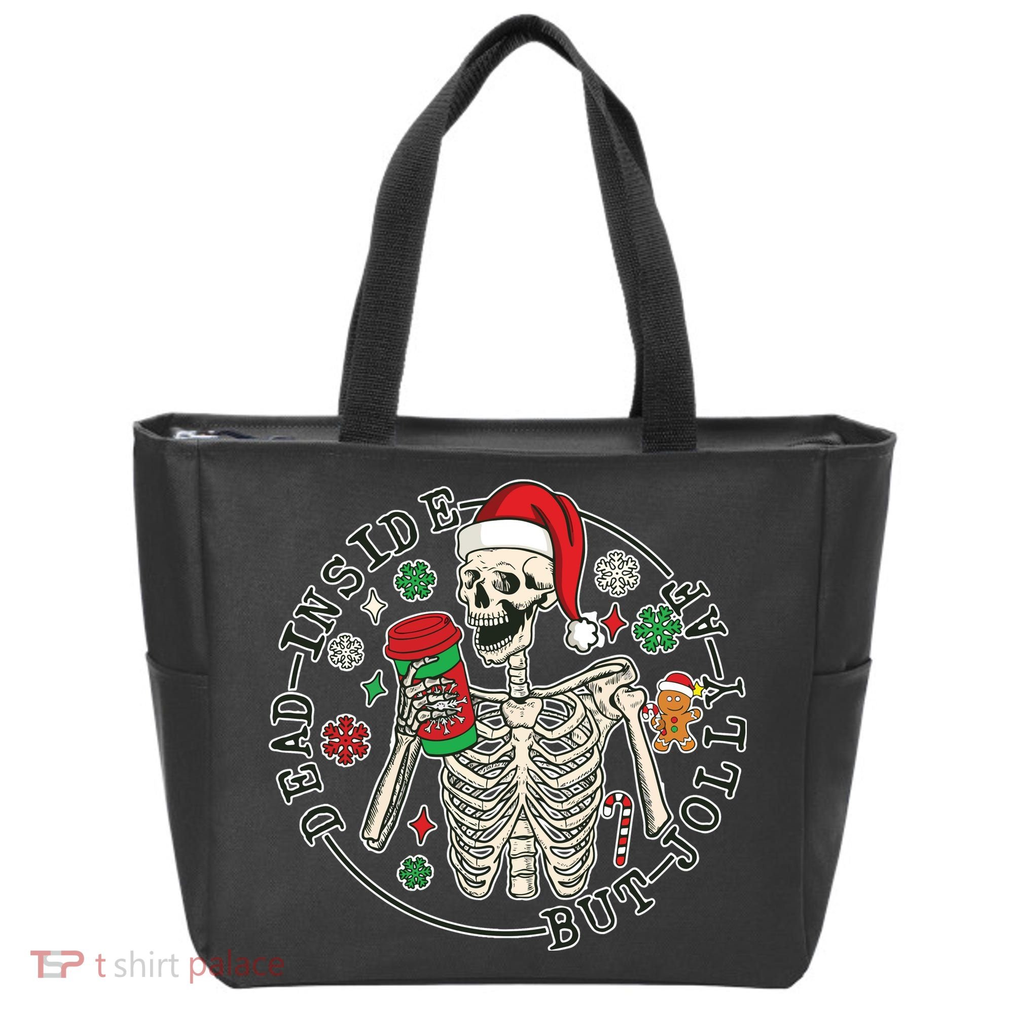 Dead Inside But Jolly Af Christmas Skeleton Tote Bag