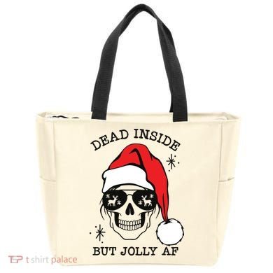 Dead Inside But Jolly Af Funny Christmas Tote Bag