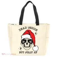 Dead Inside But Jolly Af Funny Christmas Tote Bag thumb 0