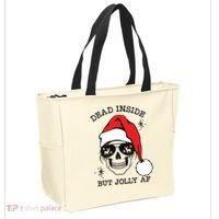 Dead Inside But Jolly Af Funny Christmas Tote Bag thumb 2