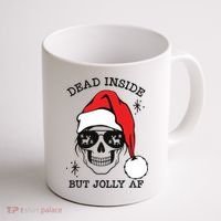 Dead Inside But Jolly Af Funny Christmas Coffee Mug thumb 1