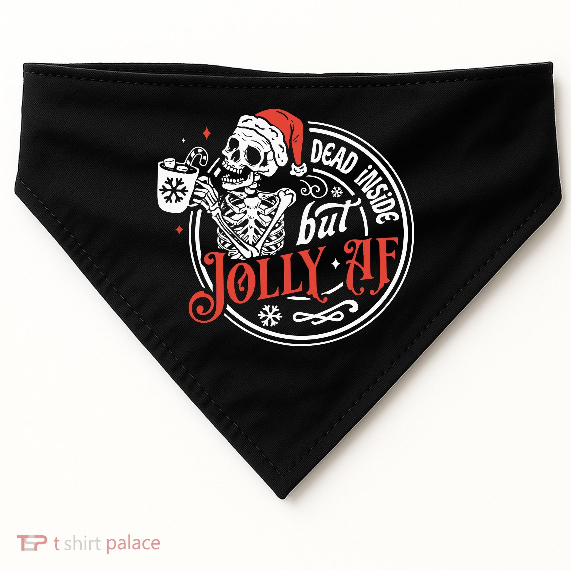 Dead Inside But Jolly Af Dead Inside Jolly Skeleton Christmas USA-Made Doggie Bandana