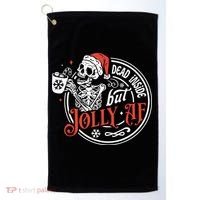 Dead Inside But Jolly Af Dead Inside Jolly Skeleton Christmas Golf Towel thumb 0
