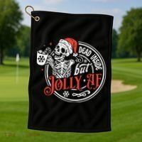 Dead Inside But Jolly Af Dead Inside Jolly Skeleton Christmas Golf Towel thumb 1