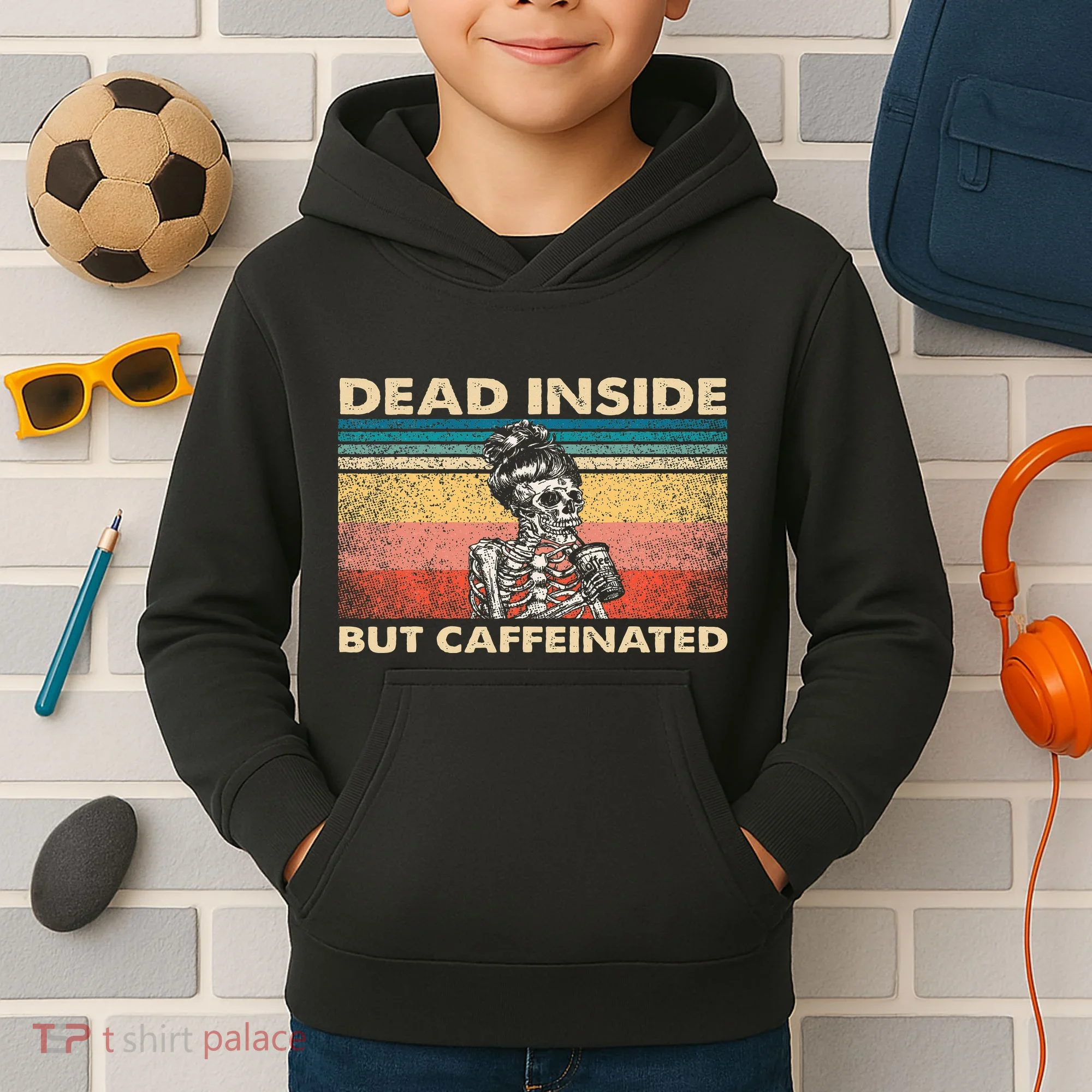 Dead Inside But Caffeinated Kids Hoodie