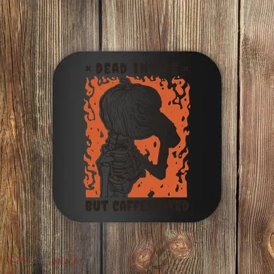 Dead Inside But Caffeinated Pumpkin Skeleton Coaster
