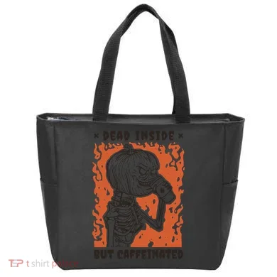 Dead Inside But Caffeinated Pumpkin Skeleton Tote Bag