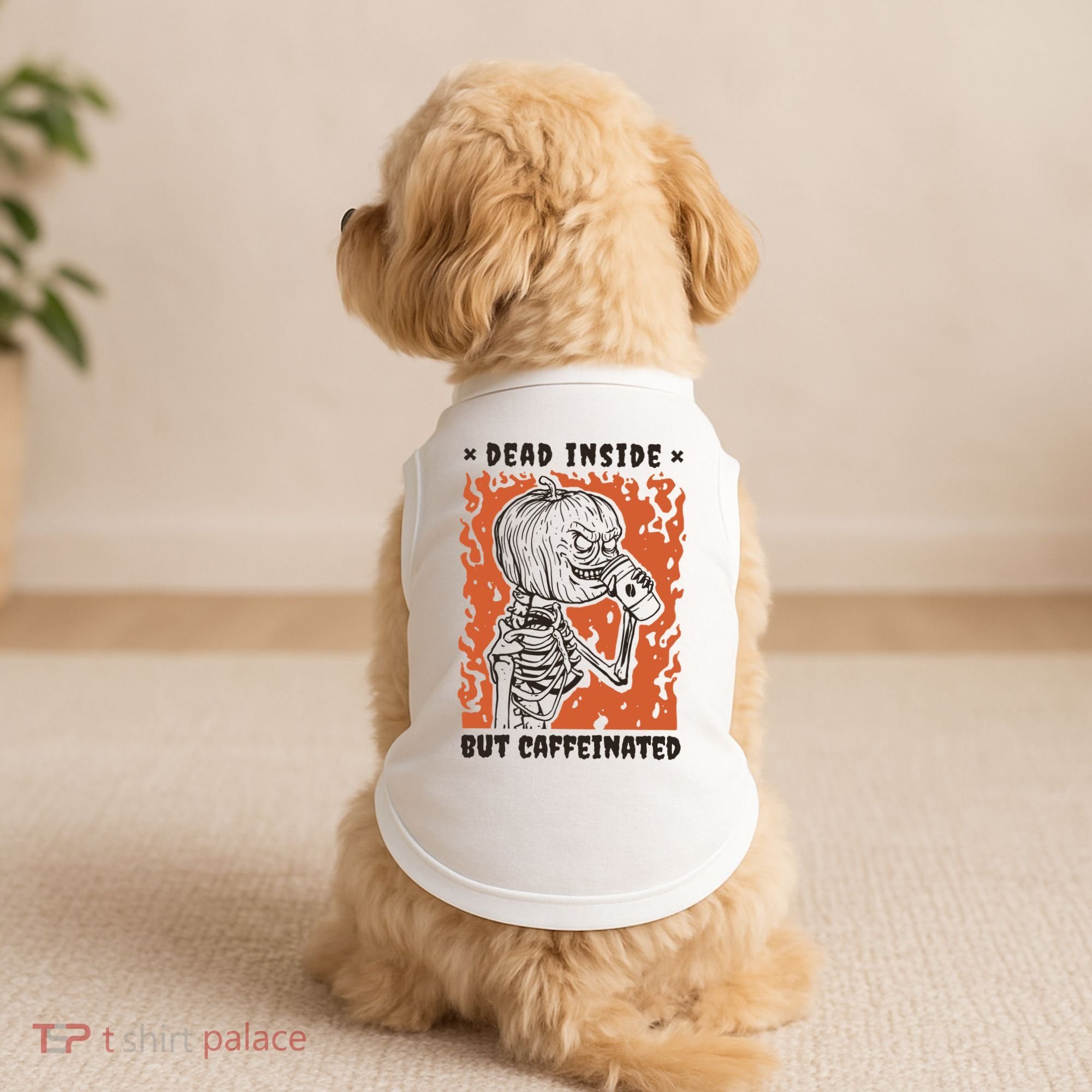 Dead Inside But Caffeinated Pumpkin Skeleton Doggie Tank