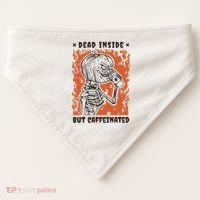 Dead Inside But Caffeinated Pumpkin Skeleton USA-Made Doggie Bandana thumb 0