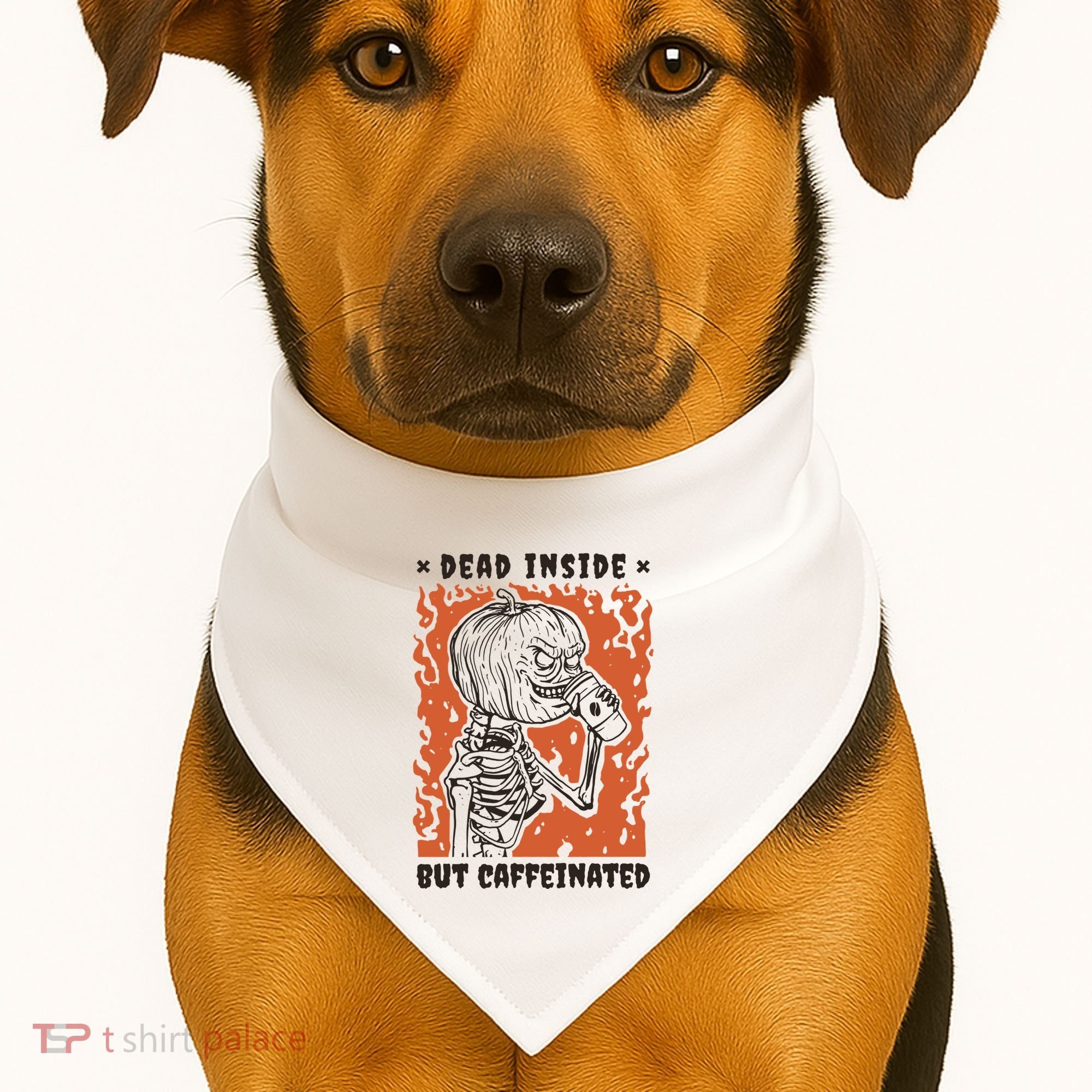 Dead Inside But Caffeinated Pumpkin Skeleton USA-Made Doggie Bandana