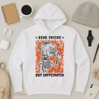 Dead Inside But Caffeinated Pumpkin Skeleton Hoodie thumb 3