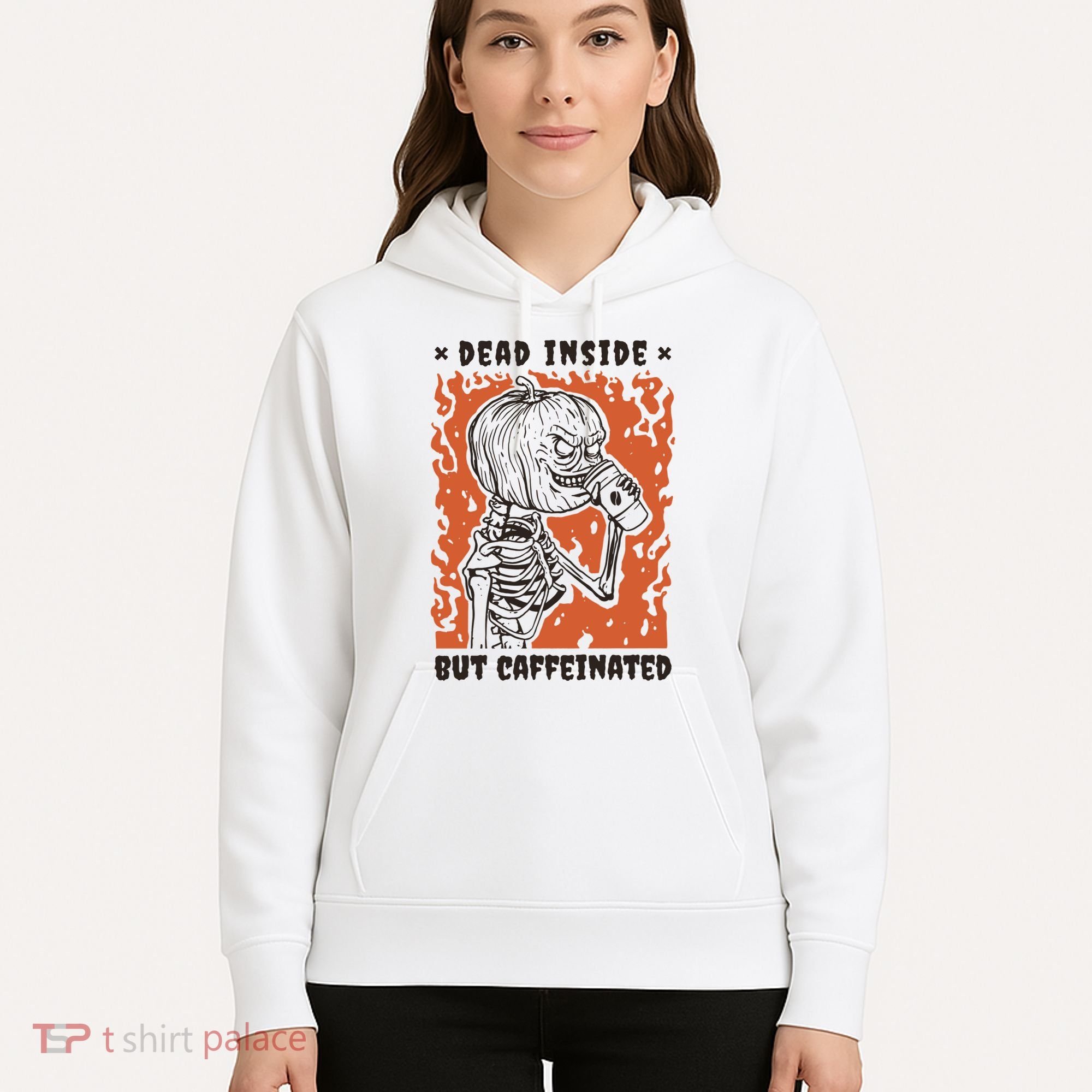 Dead Inside But Caffeinated Pumpkin Skeleton Hoodie