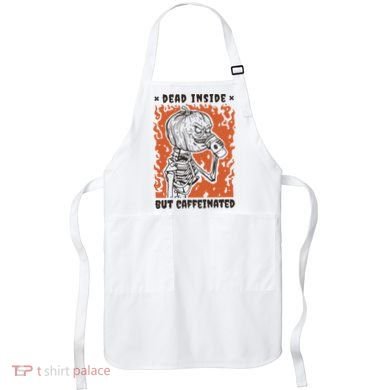 Dead Inside But Caffeinated Pumpkin Skeleton Apron