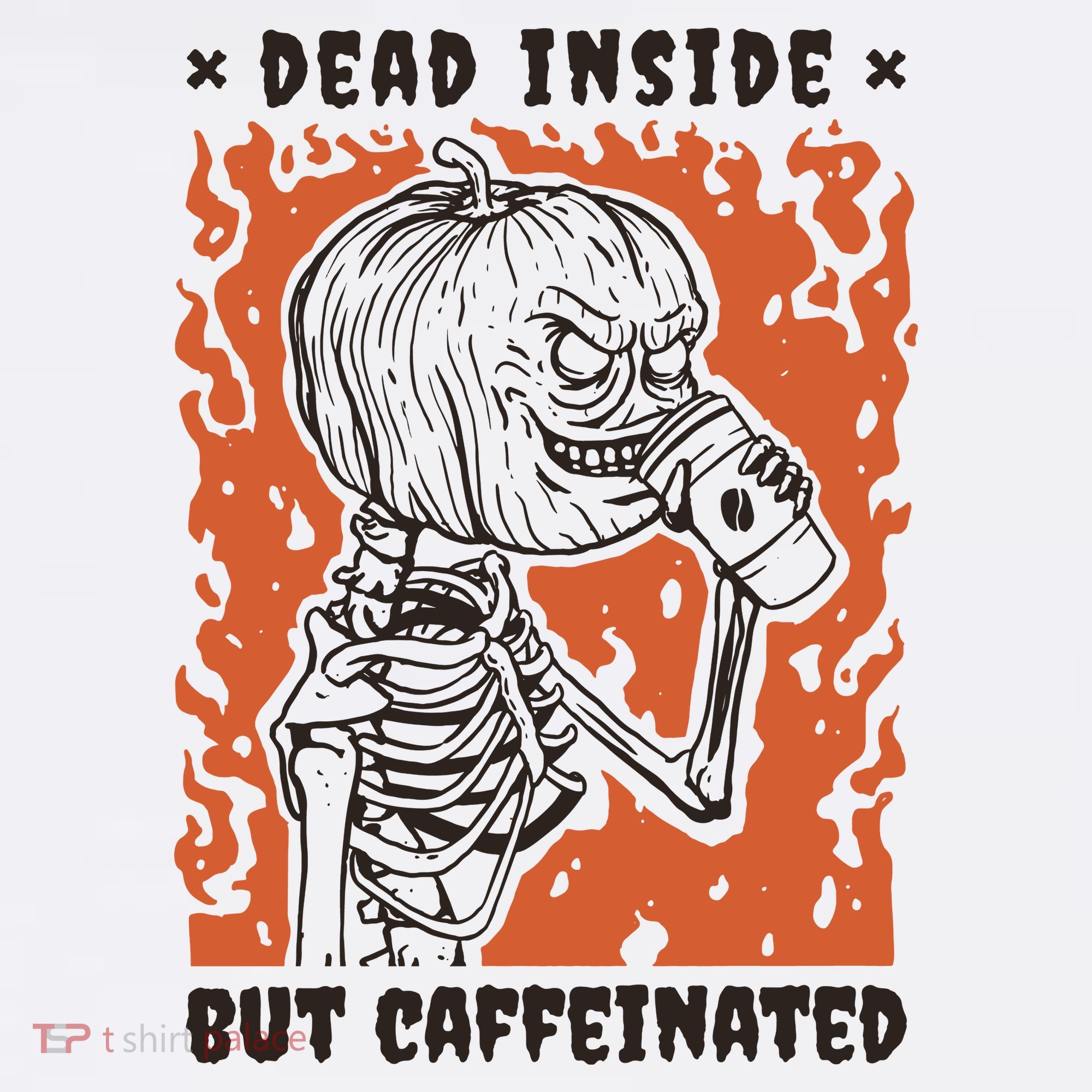 Dead Inside But Caffeinated Pumpkin Skeleton Apron