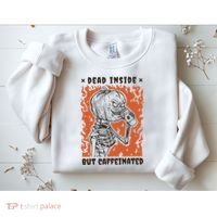 Dead Inside But Caffeinated Pumpkin Skeleton Sweatshirt thumb 2