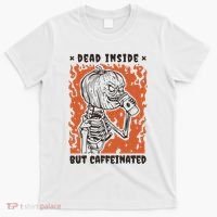 Dead Inside But Caffeinated Pumpkin Skeleton T-Shirt thumb 0