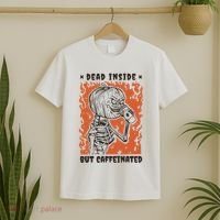 Dead Inside But Caffeinated Pumpkin Skeleton T-Shirt thumb 2