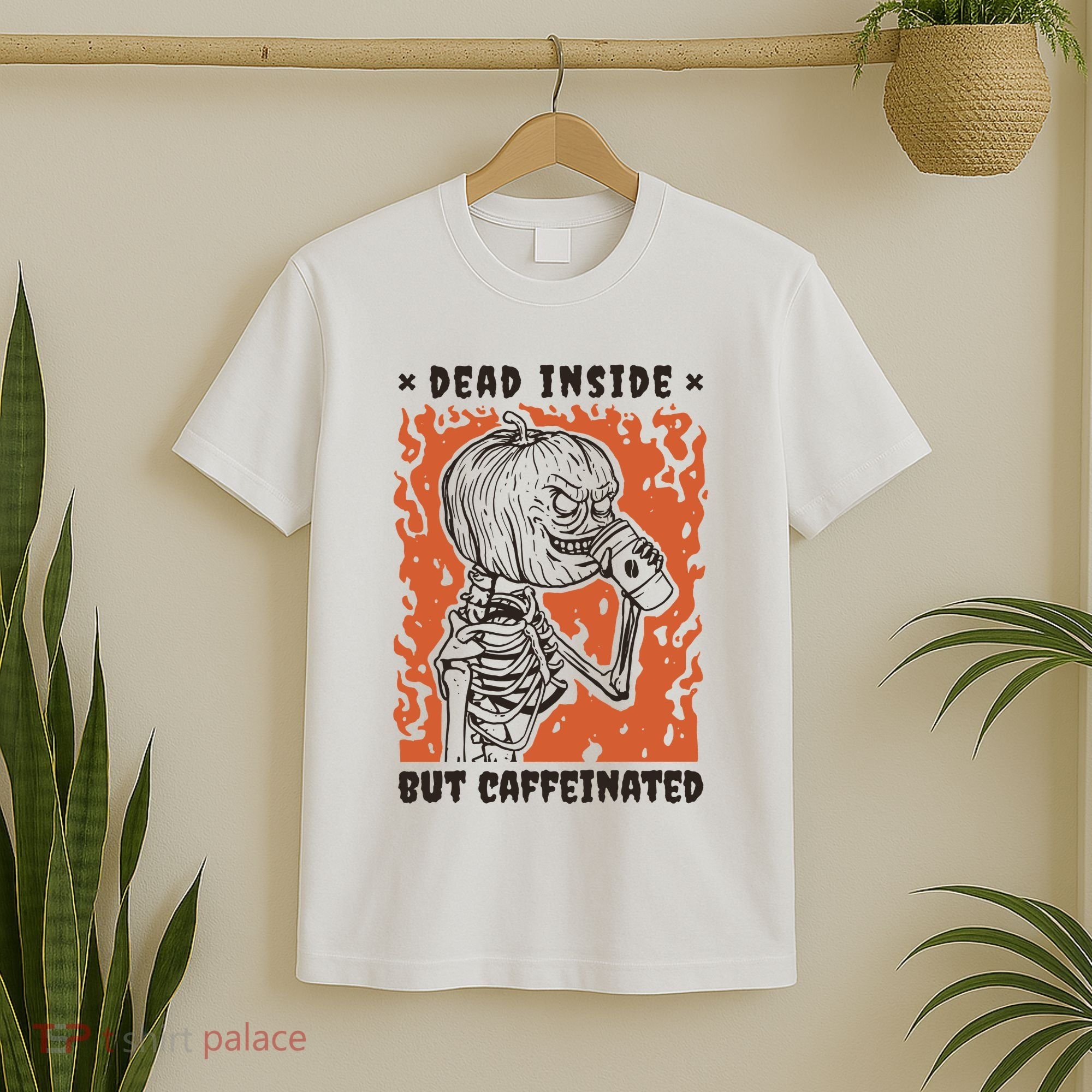 Dead Inside But Caffeinated Pumpkin Skeleton T-Shirt