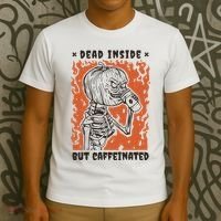 Dead Inside But Caffeinated Pumpkin Skeleton T-Shirt thumb 3