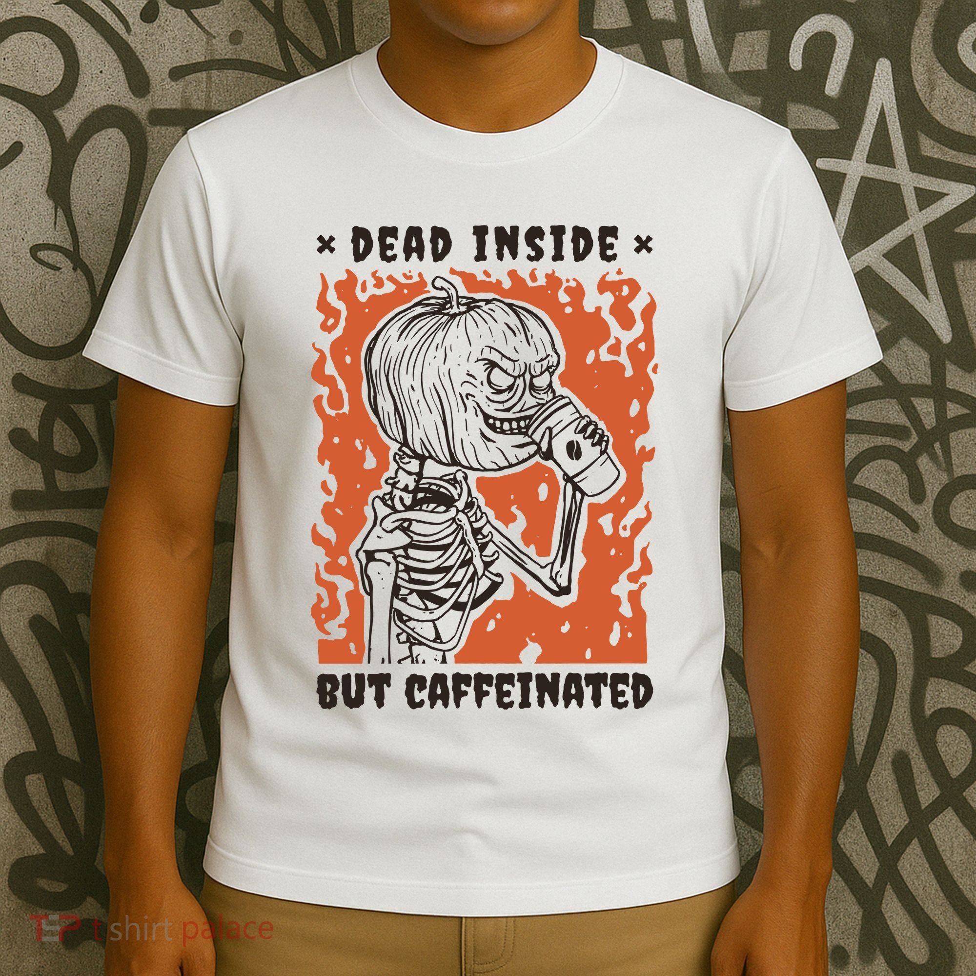 Dead Inside But Caffeinated Pumpkin Skeleton T-Shirt