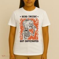 Dead Inside But Caffeinated Pumpkin Skeleton T-Shirt thumb 4
