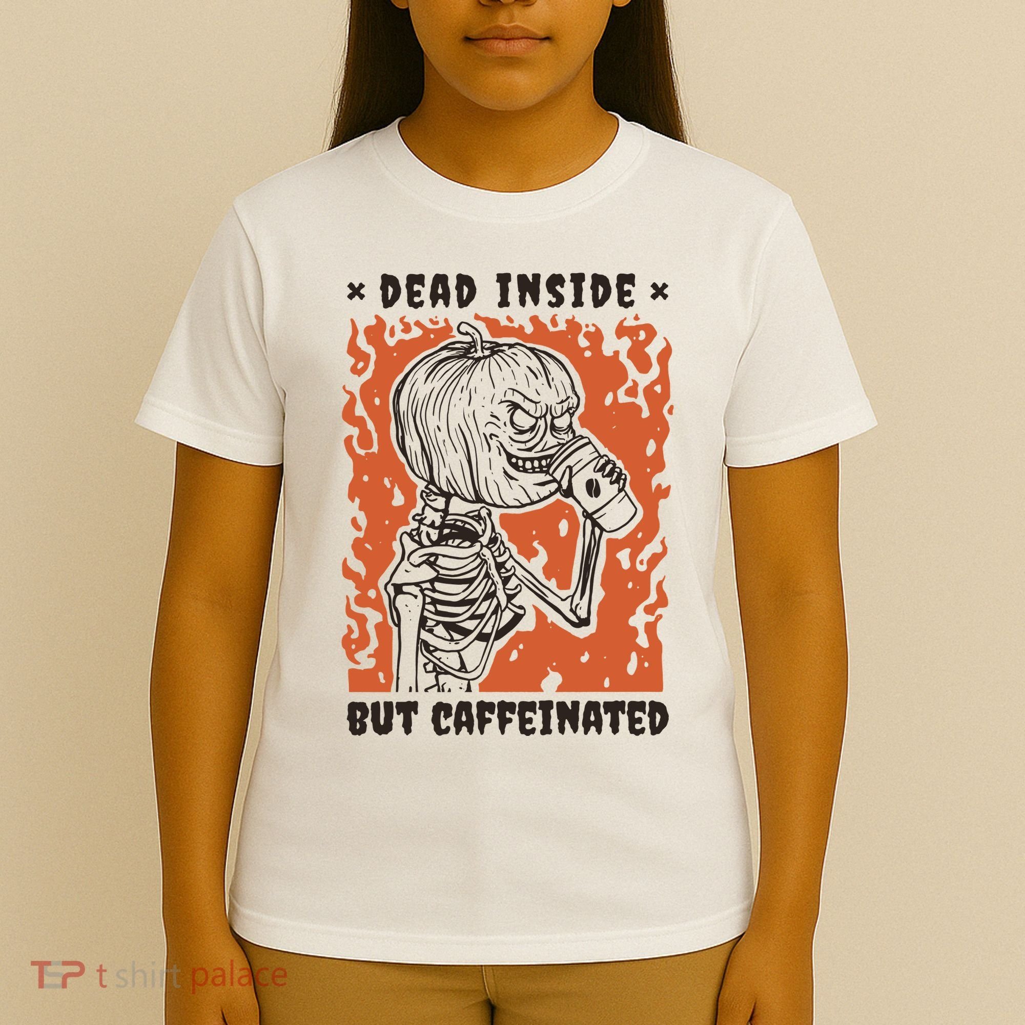 Dead Inside But Caffeinated Pumpkin Skeleton T-Shirt