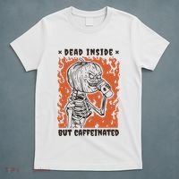 Dead Inside But Caffeinated Pumpkin Skeleton T-Shirt thumb 5