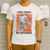 Dead Inside But Caffeinated Pumpkin Skeleton T-Shirt thumb 6