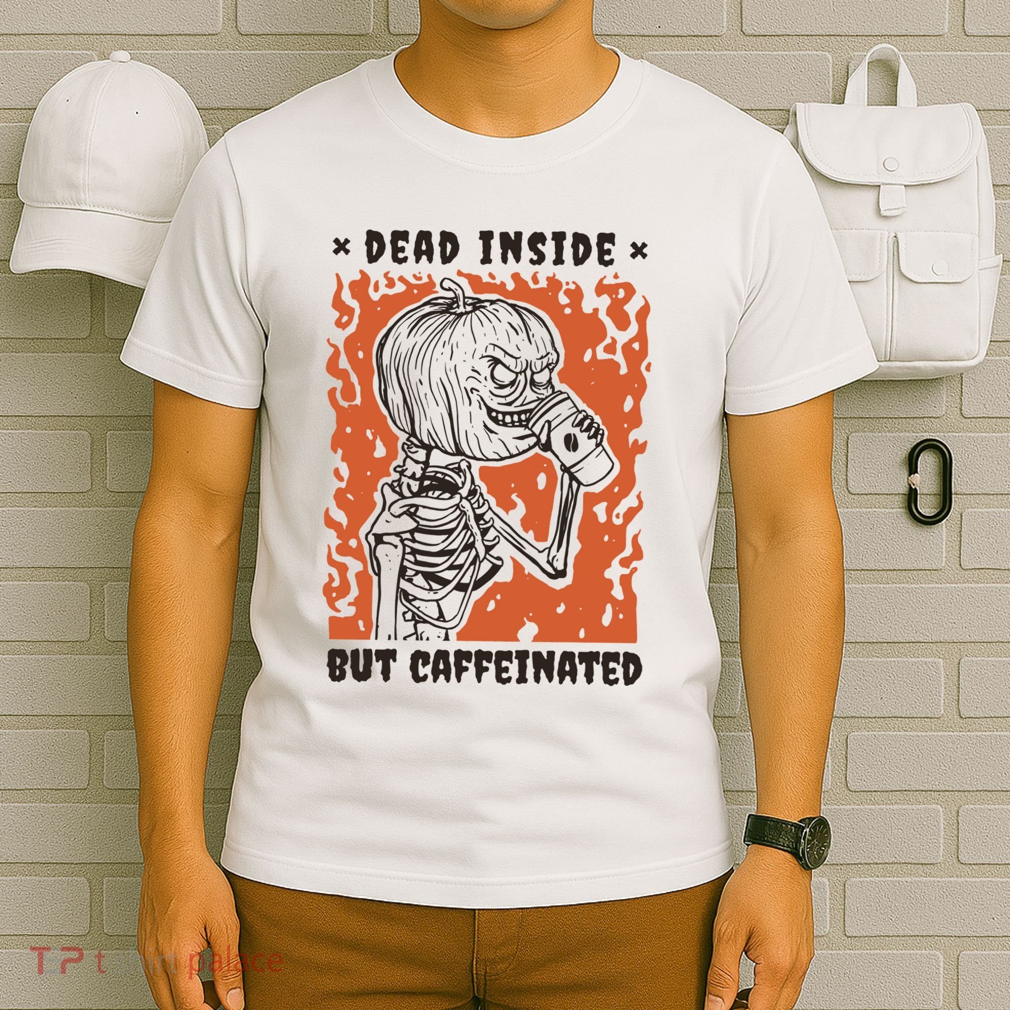 Dead Inside But Caffeinated Pumpkin Skeleton T-Shirt