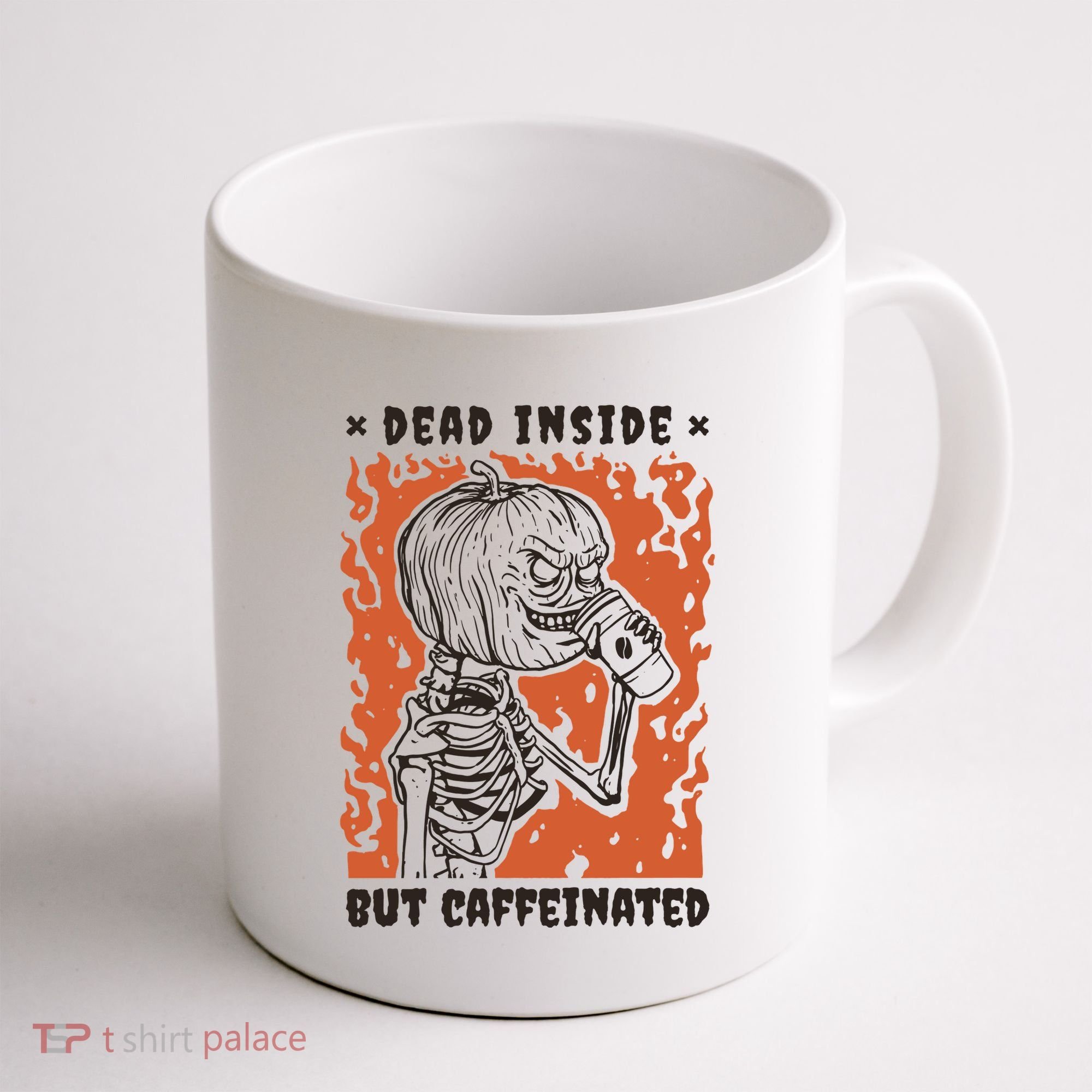 Dead Inside But Caffeinated Pumpkin Skeleton Coffee Mug