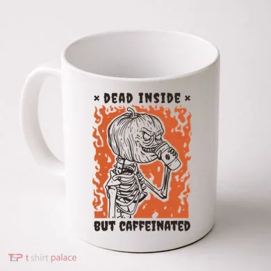 Dead Inside But Caffeinated Pumpkin Skeleton Coffee Mug