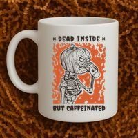 Dead Inside But Caffeinated Pumpkin Skeleton Coffee Mug thumb 2