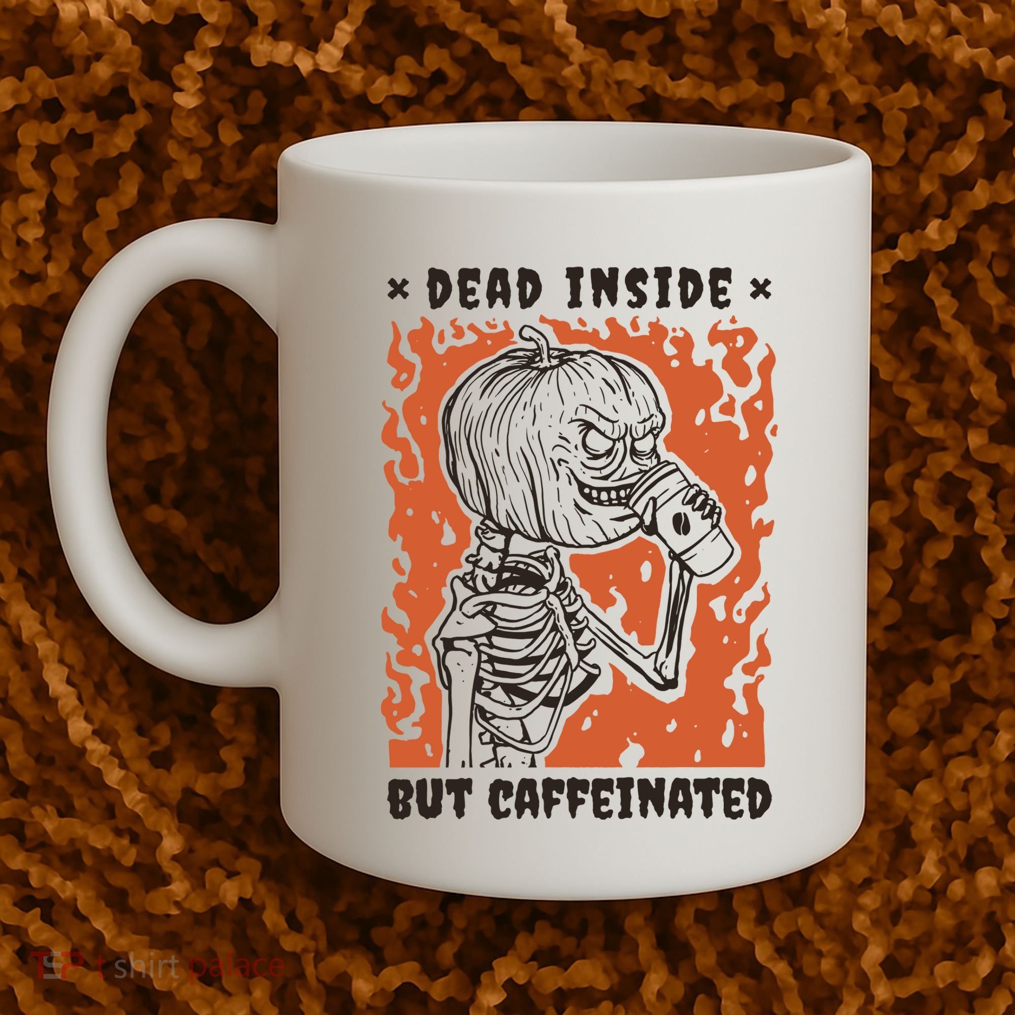 Dead Inside But Caffeinated Pumpkin Skeleton Coffee Mug