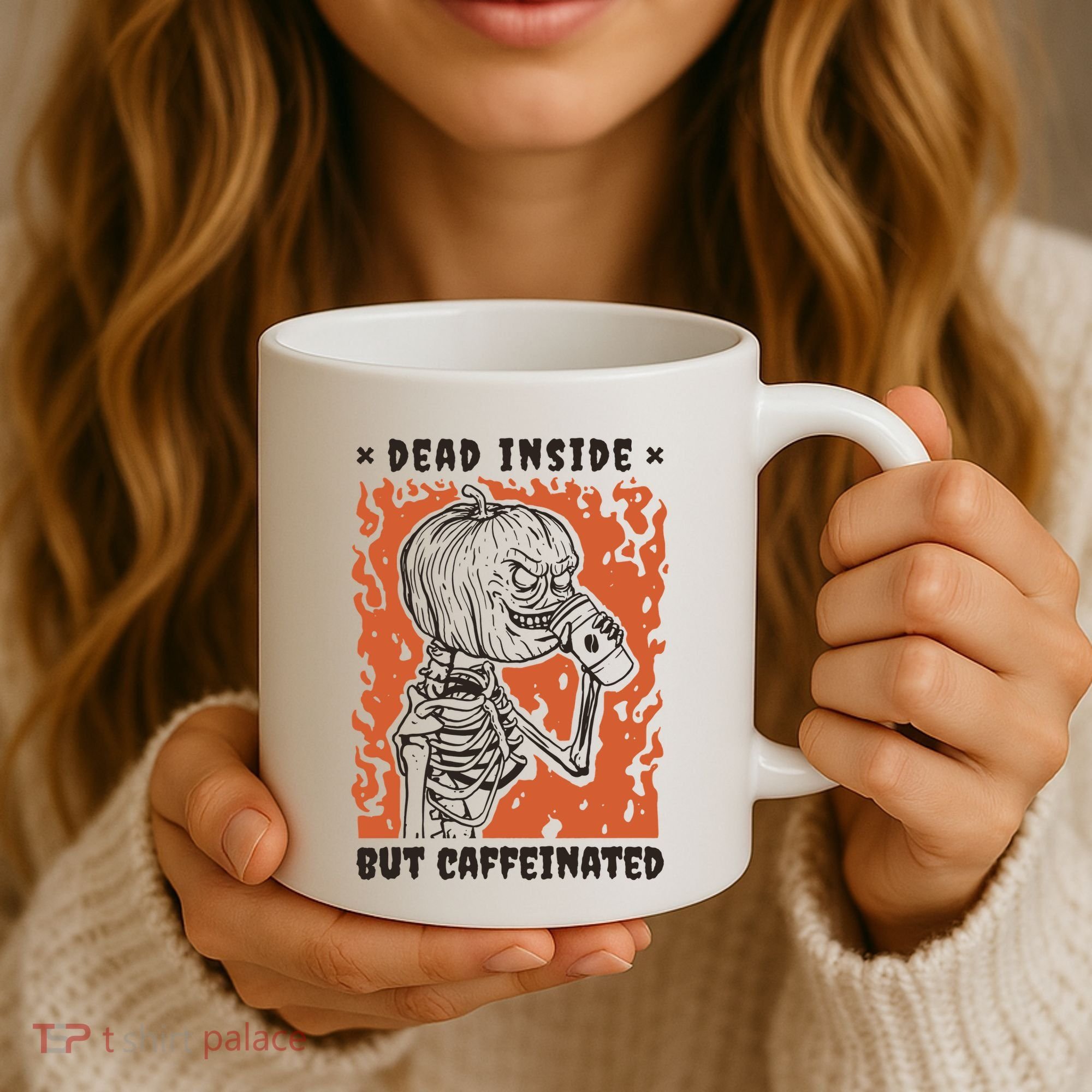 Dead Inside But Caffeinated Pumpkin Skeleton Coffee Mug