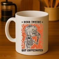 Dead Inside But Caffeinated Pumpkin Skeleton Coffee Mug thumb 4