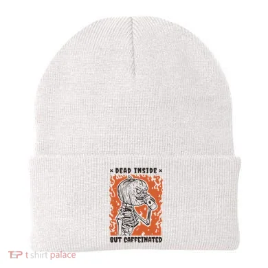 Dead Inside But Caffeinated Pumpkin Skeleton Beanie