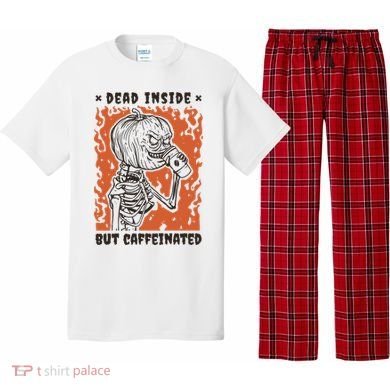 Dead Inside But Caffeinated Pumpkin Skeleton Pajama Set