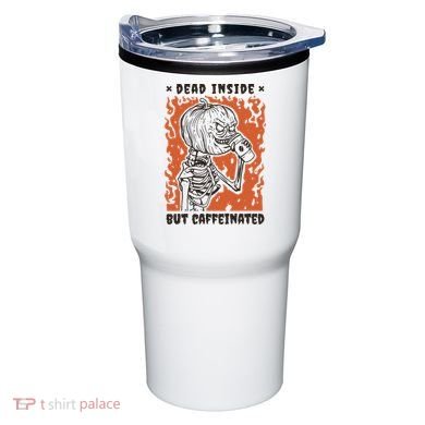 Dead Inside But Caffeinated Pumpkin Skeleton Tumbler