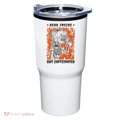Dead Inside But Caffeinated Pumpkin Skeleton Tumbler
