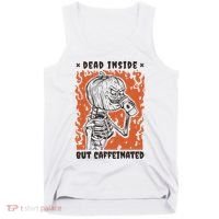 Dead Inside But Caffeinated Pumpkin Skeleton Tank Top thumb 0