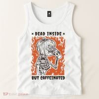 Dead Inside But Caffeinated Pumpkin Skeleton Tank Top thumb 2