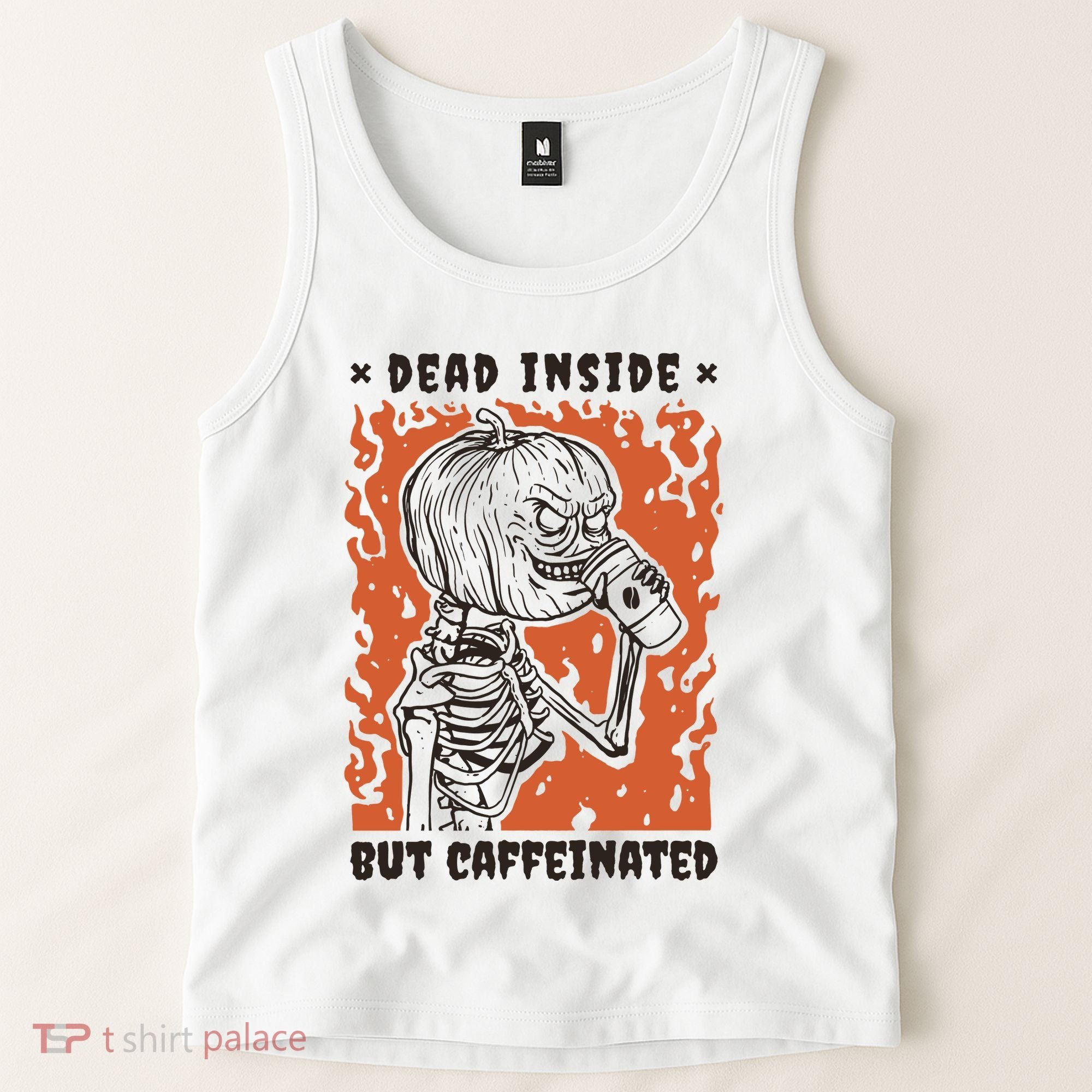 Dead Inside But Caffeinated Pumpkin Skeleton Tank Top